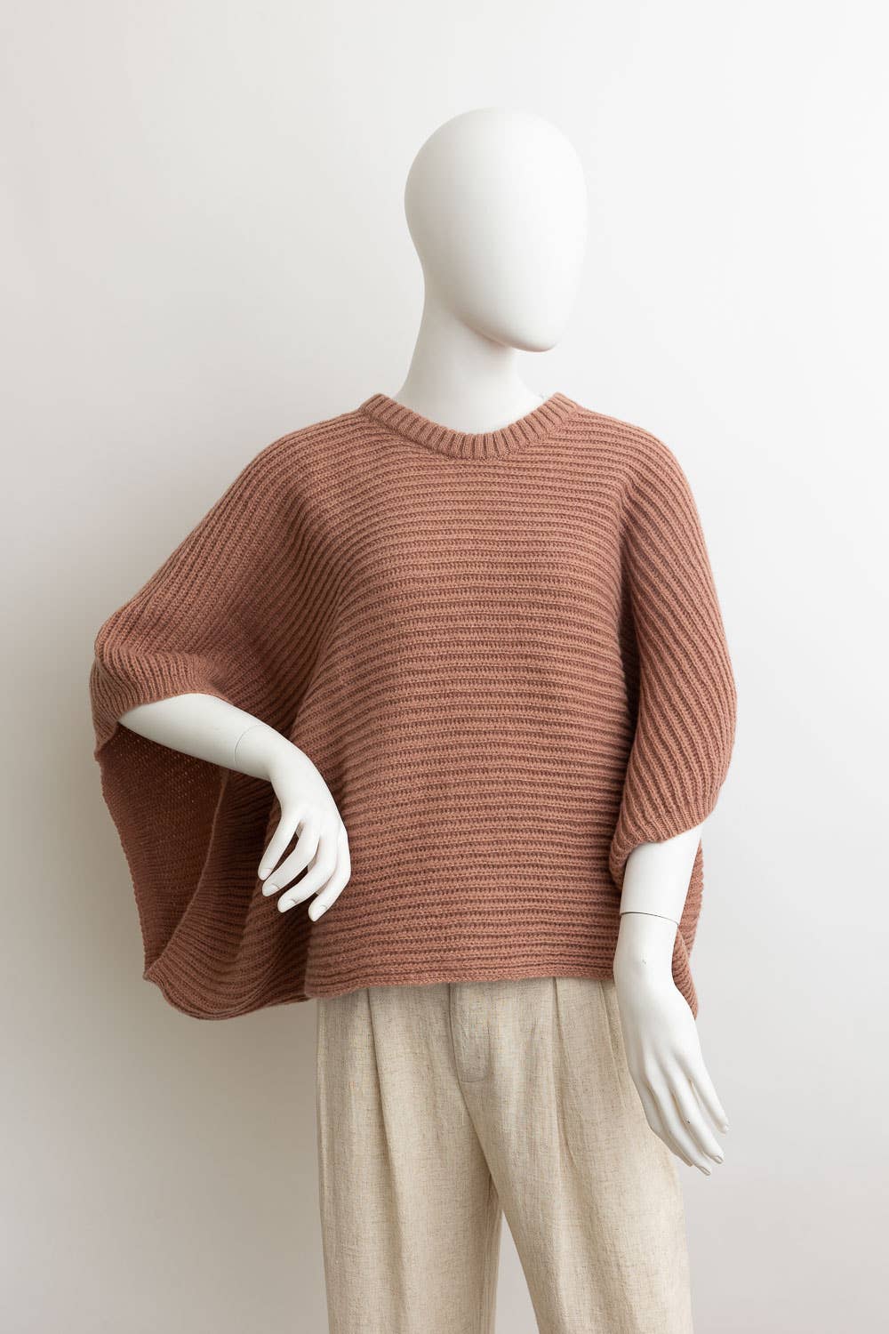 Minimalist Crew Neck Poncho Sweater – Chic and Cozy Knitwear