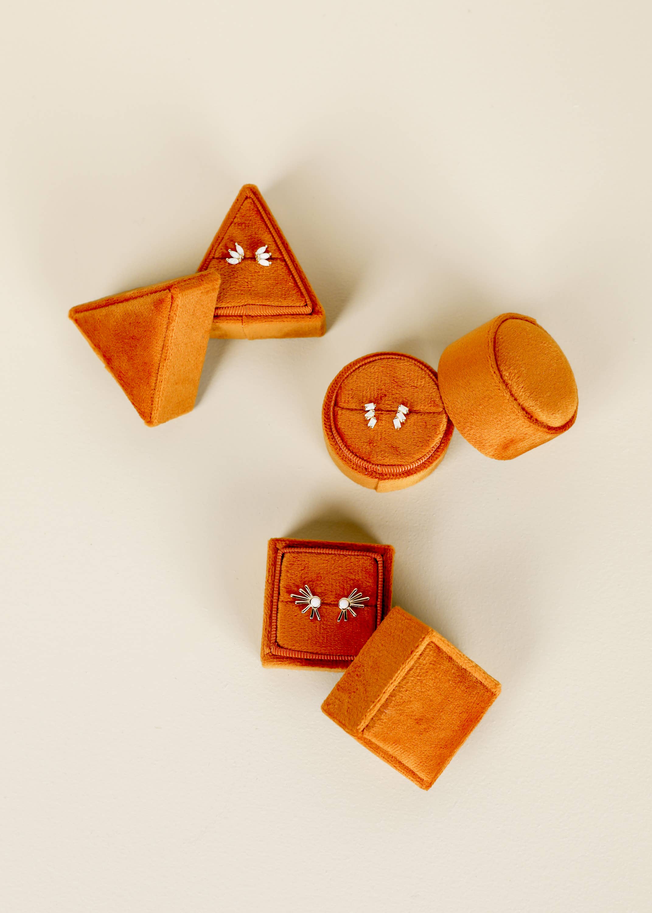 Velvet Jewelry Box - Triangle - Burnt Orange