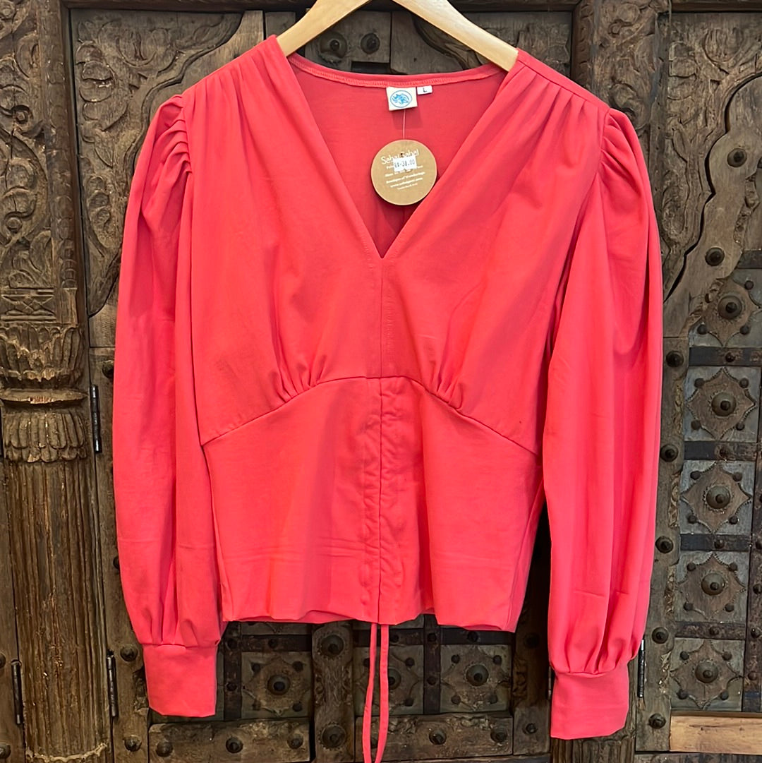 Solid Color Puff Sleeve Blouse