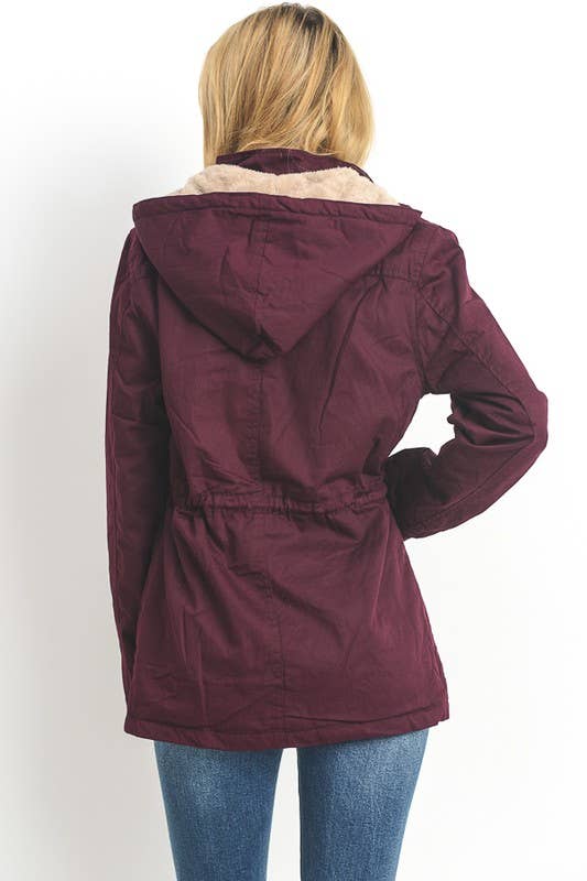 UTILITY PARKA JACKET WITH FAUX FUR PADDED HOOD