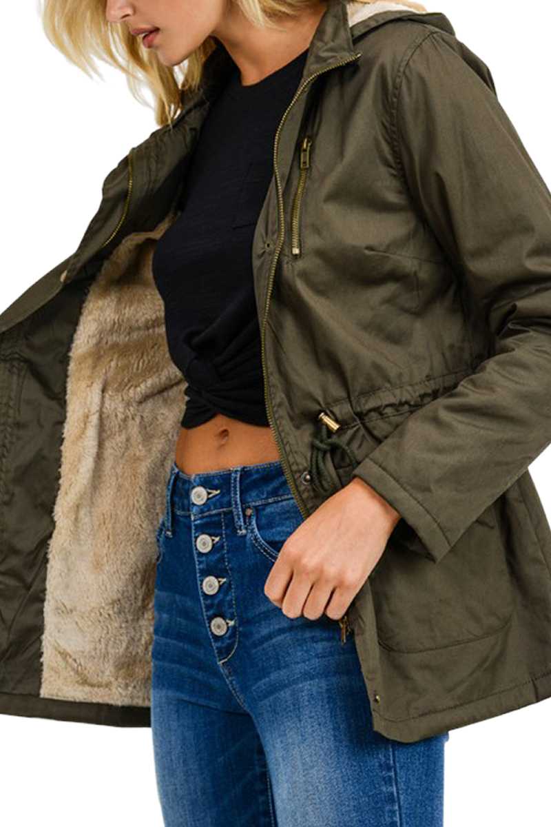 UTILITY PARKA JACKET WITH FAUX FUR PADDED HOOD