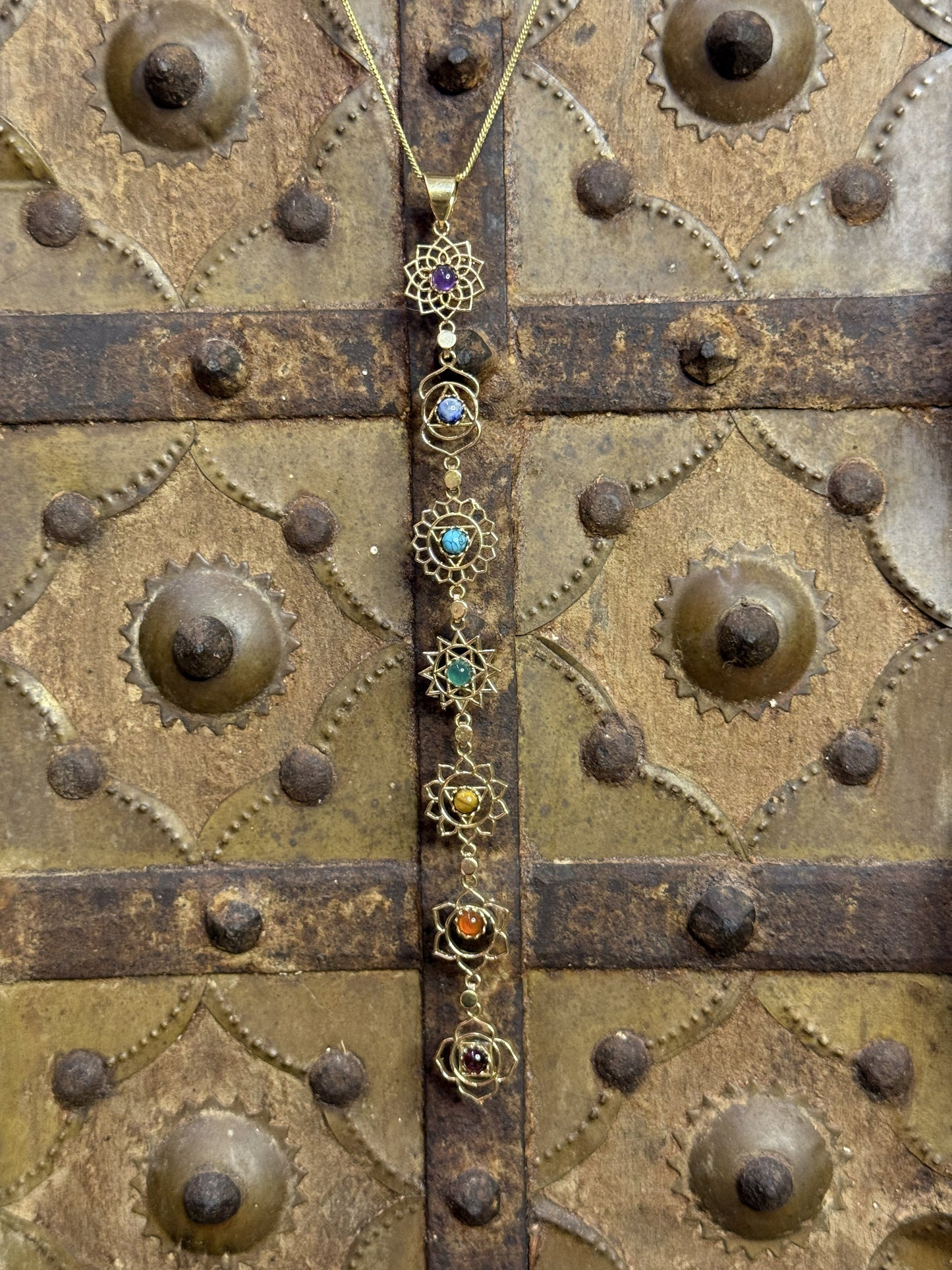 Brass Seven Chakra Stone Necklace
