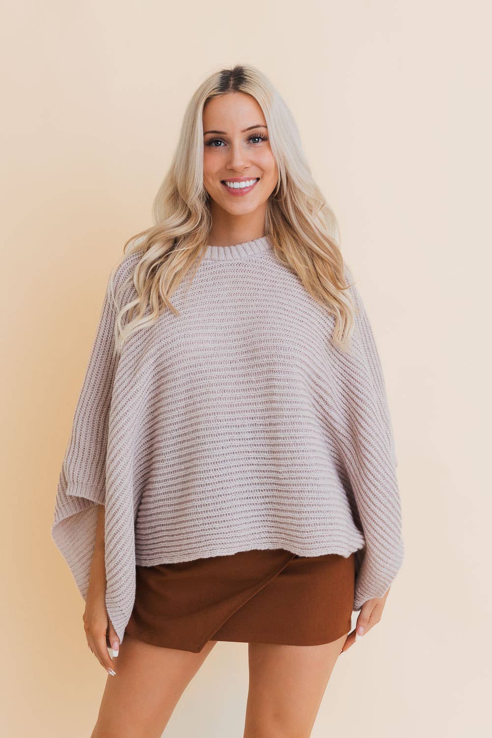 Minimalist Crew Neck Poncho Sweater – Chic and Cozy Knitwear