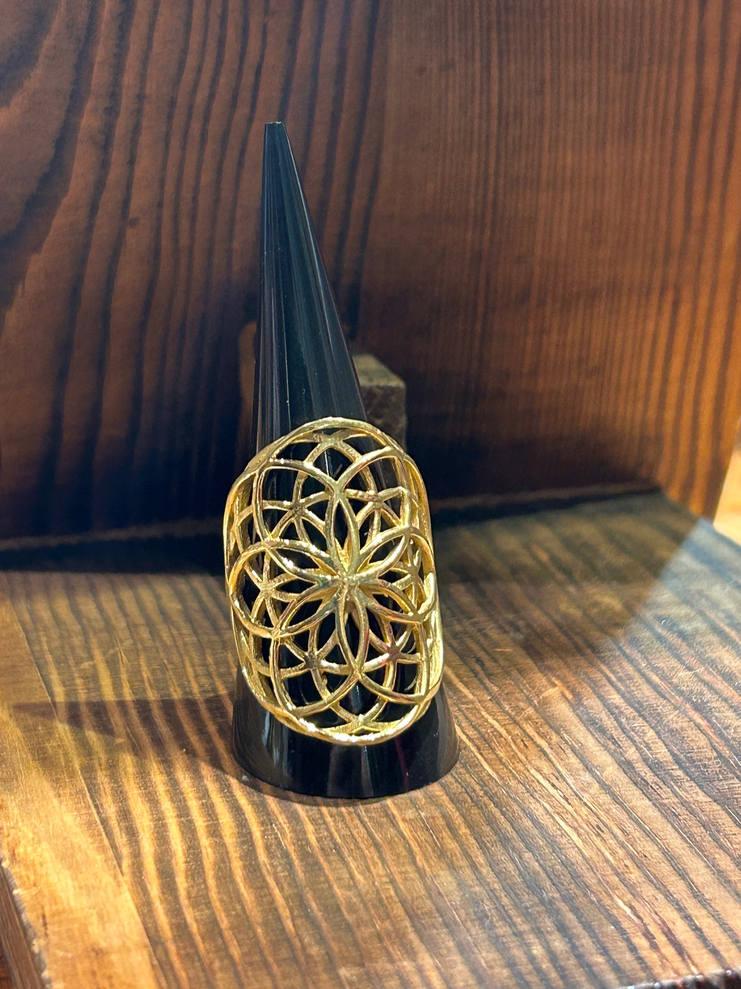 Adjustable Brass Ring - Flower of Life