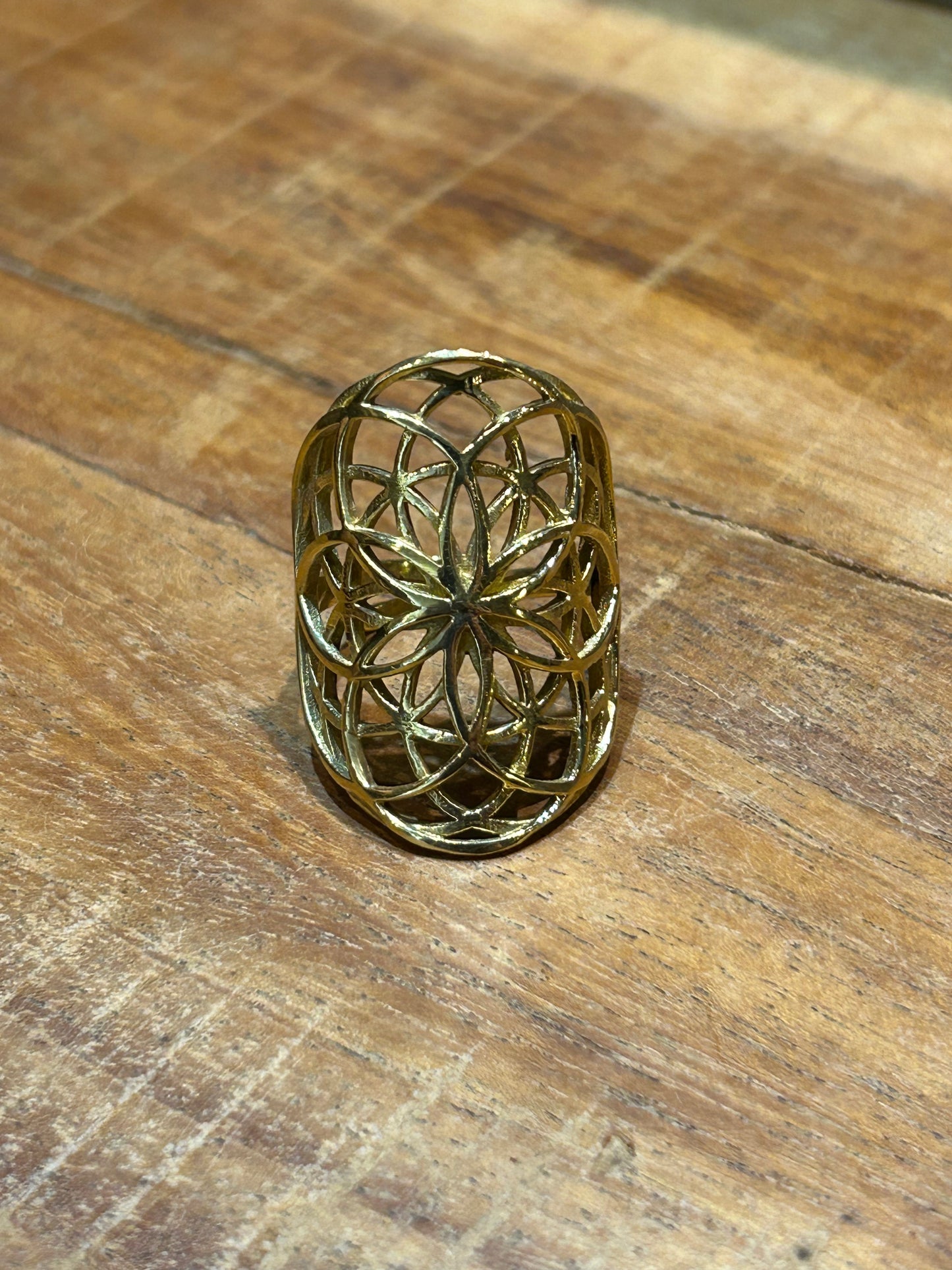 Adjustable Brass Ring - Flower of Life