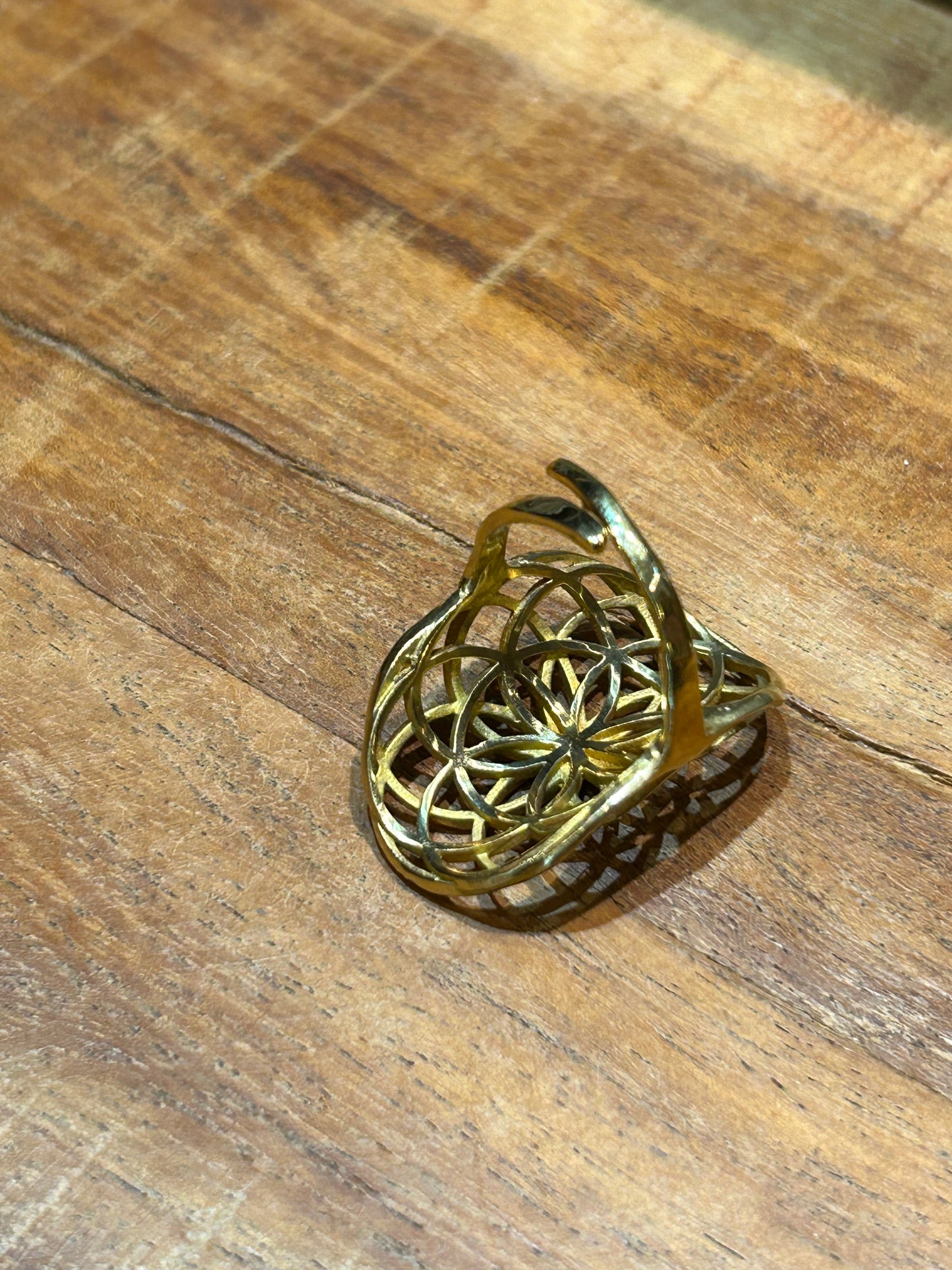 Adjustable Brass Ring - Flower of Life