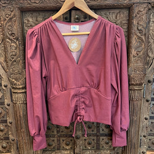 Solid Color Puff Sleeve Blouse