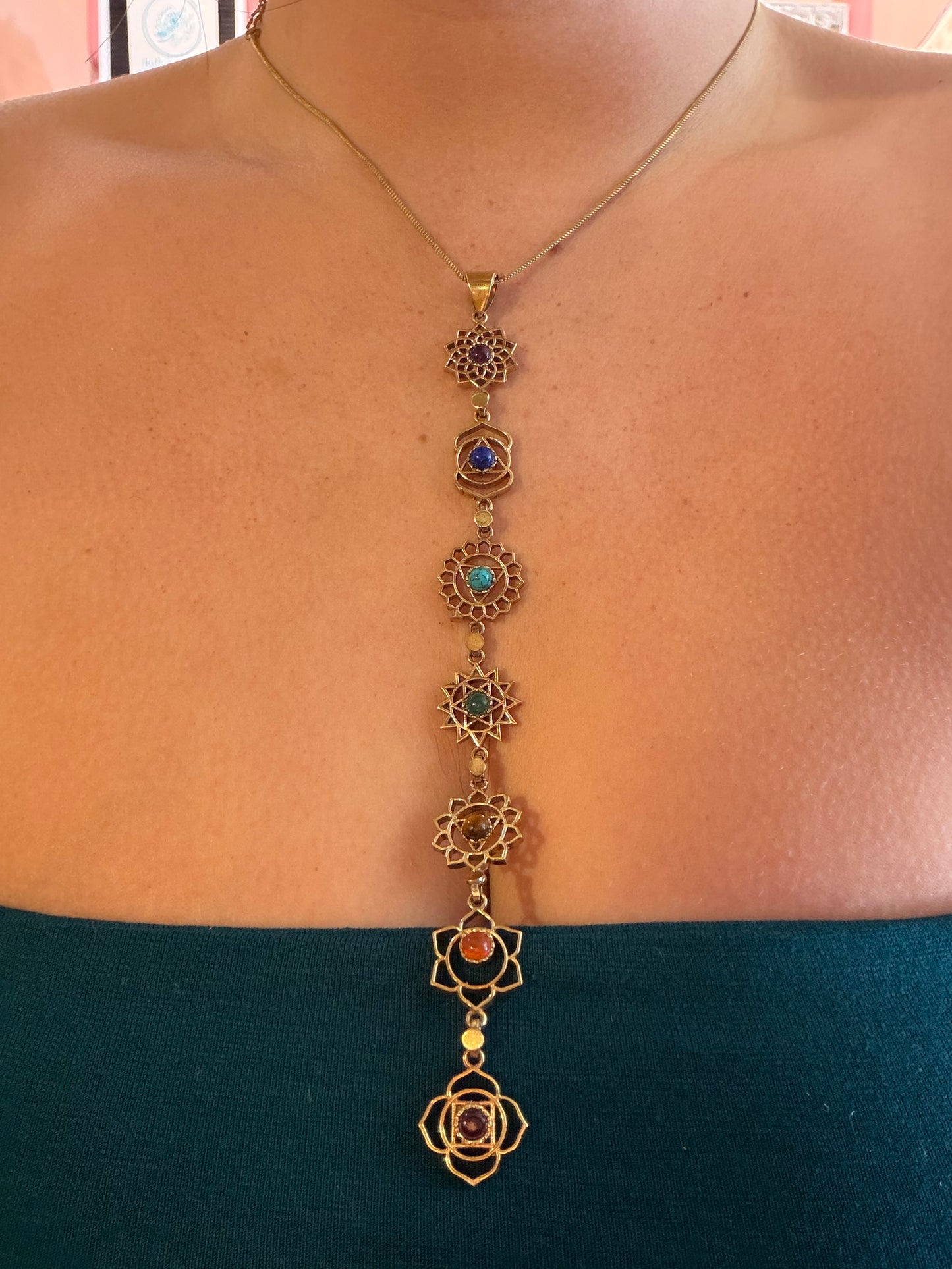 Brass Seven Chakra Stone Necklace