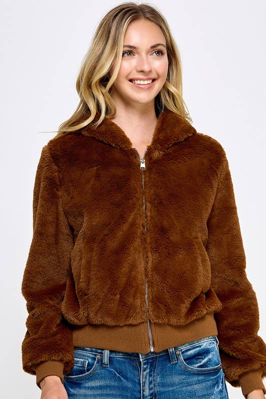 Fur Hood Zip Up Jacket