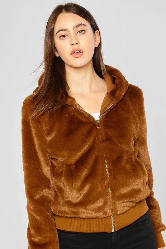 Fur Hood Zip Up Jacket